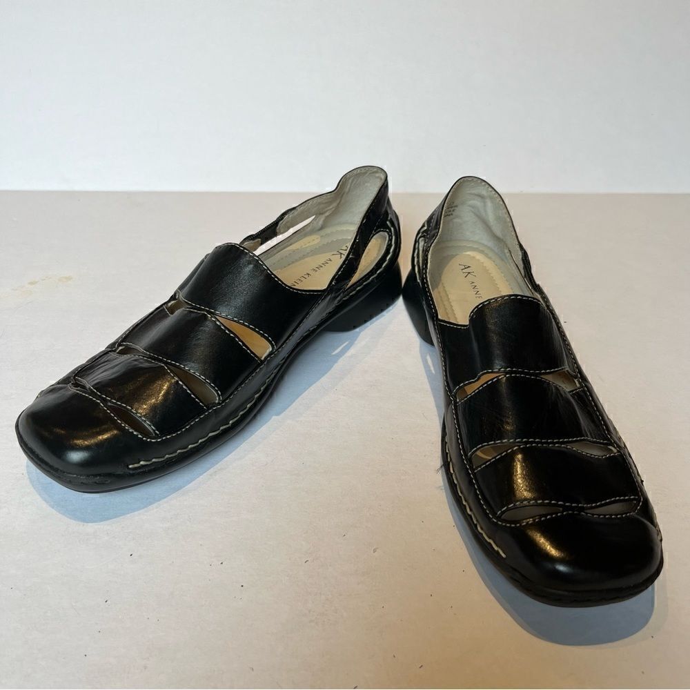 Anne Klein AK Black Slip On Sandal Loafers Round Toe Size 7M Flats